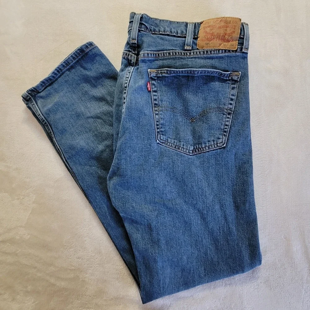 Levi's 505 Regular Fit Jeans Mens 38x34 Blue Straight Leg Denim Casual Rugged